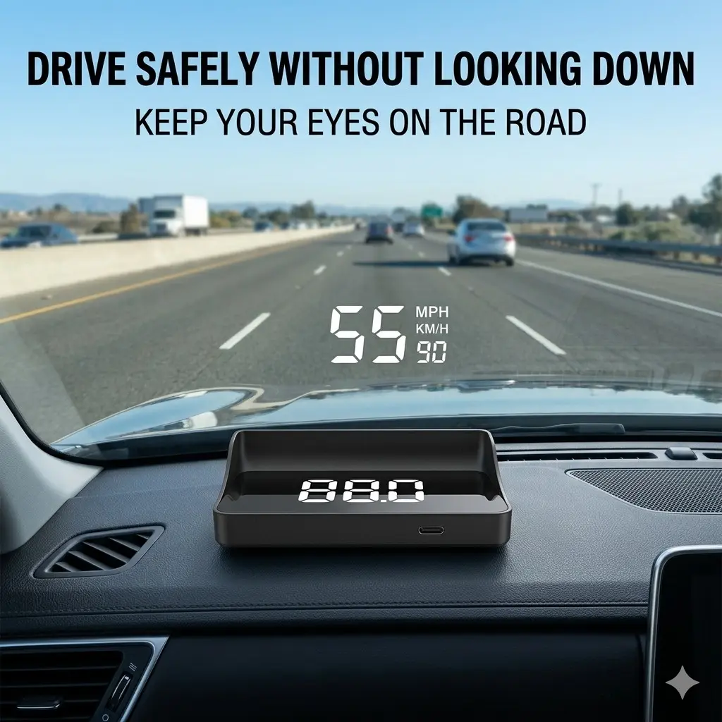 Car HUD Head-Up Display – Real-Time Digital Speedometer KMH/MPH, Safe Night & Highway Driving Automotive