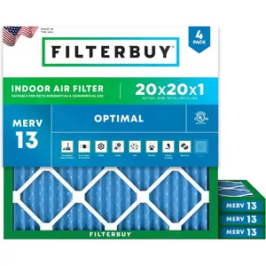 Filterbuy 20x20x1 Air Filter (4-Pack), Pleated MERV 13 Optimal Defense HVAC AC Furnace Air Filters (Actual Size: 19.50 x 19.50 x 0.75 Inches)