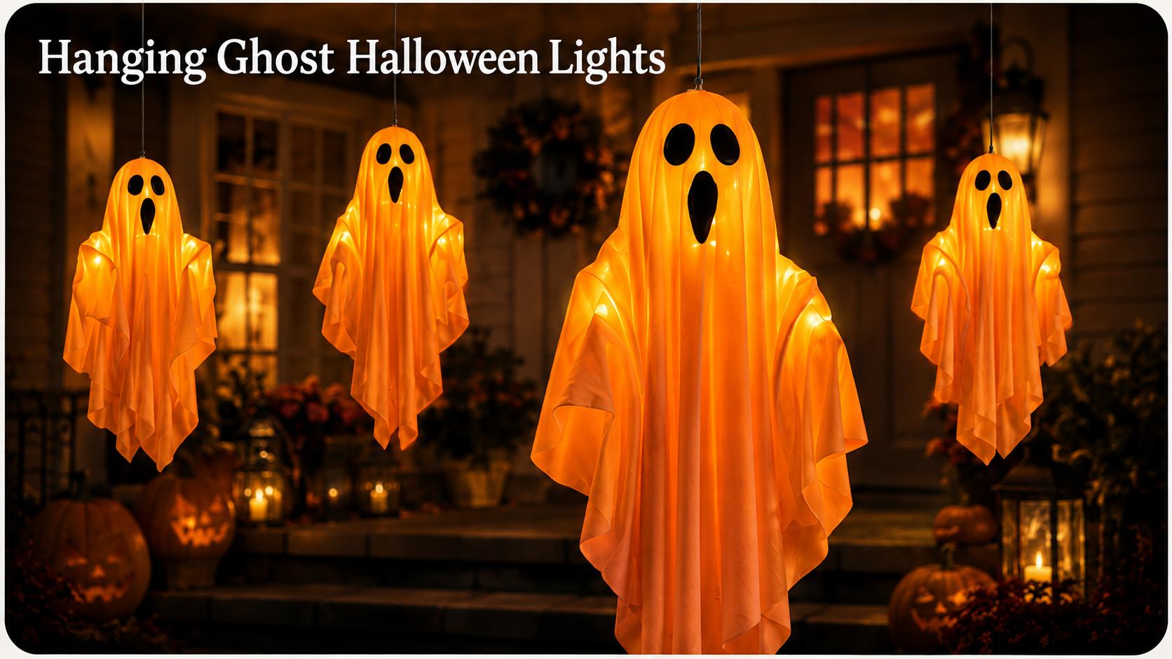 Lifnatty 1-Piece Orange Plain Fabric Battery-Operated LED Glowing Hanging Ghost - Halloween Holiday Novelty Lighting Decoration for Home Improvement Accent Piece