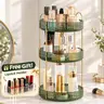 GooBird 3-Layer 360° Rotating Round Metal-Plastic Beauty Organizer - Collapsible Stackable Storage Vanity Shelf with 12-Slot Lipstick Holder, Bin, Containers - Bathroom Decor, Girlfriend Gift
