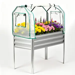 Galvanized Raised Garden Bed with Legs & Greenhouse Cover - 48x24x55in Elevated Planter Box - Built-in Watering System - 400lb Capacity for Vegetables, Flowers, Patio, Balcony
