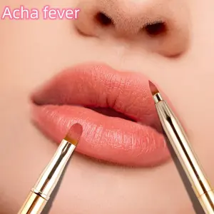 Mini lip color makeup beginner lip brush dual-use portable lipstick brush with cover dust-proof lipliner tool metal