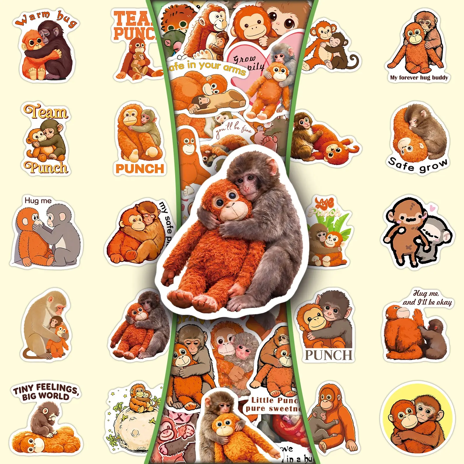 50pcs Punch Monkey Cartoon Cute Stickers for DIY Scrapbooking, Phone Case, Water Bottle, Laptop - Creative Decorative Sticker Set