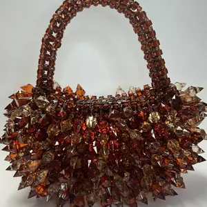 Aurora Woman's Spiky Beaded Handbag, brown Color, Ideal for every Outfits and Special Events. woman handbag.