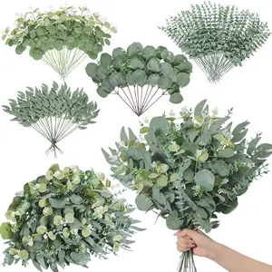 100 Piece Artificial Eucalyptus Stem Leaf Set, 4 Types Plant Inserts, Ideal for DIY Bouquets, Floral Arrangements, Home Decor
