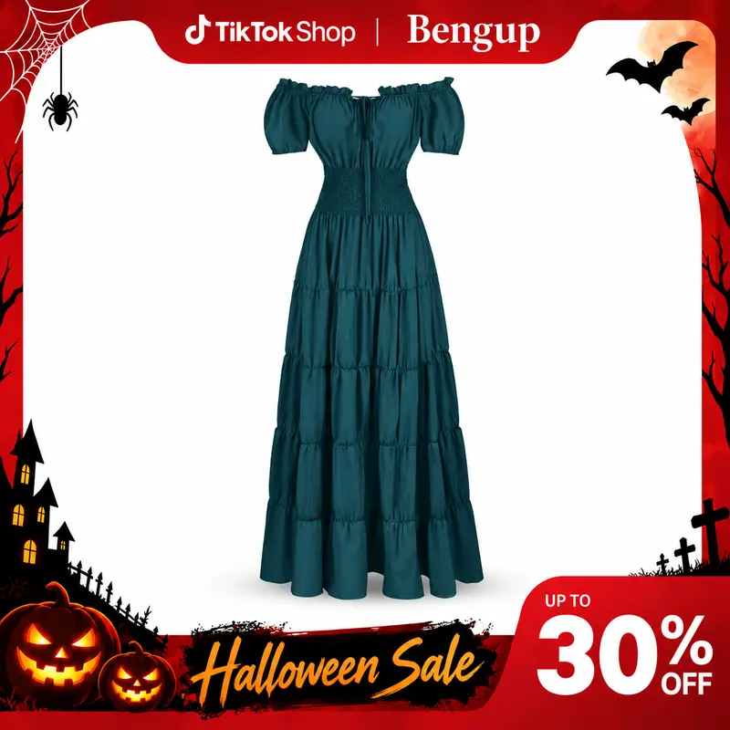 Creations Halloween Renaissance Medieval Chemise Dress - Women's Pirate Peasant Top with Irish Underdress, Gothic Halloween Costume for Parties, Renaissance Fairs, Themed Events, Elegant Rustic Style