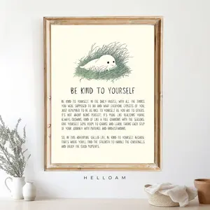 Be Kind to Yourself Art Poster Funny Ghost Cute Ghost Mindfulness Mental Health Quote Wall Art Eclectic Home Decor Room Decor Unframed