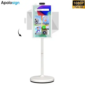 ApoloSign 24-inch Smart Portable TV 2nd Gen 1080P FHD Touchscreen Android 14 8GB RAM 128GB ROM Rolling Wheels Built-in Battery for Home Office