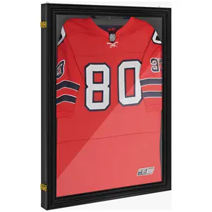 (High end and high-quality) 24" x 32" Jersey Frame Display Case, UV-Resistant Jersey Shadow Box with 2 Keys, Hanger, Black Decor Glass Photo Wooden