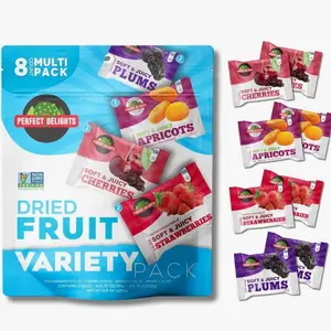 Perfect Delights Multipack Sun-Dried Fruits, Vegan, Healthy Snack Packs, Dried Fruits On-the-Go, Variety Fruit Pack For Kids & Adults, Apricots, Plums, Sour Cherries, Strawberries (8 Pack/ 2 of Each)
