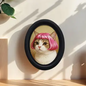 Vintage Cute Barbie Cat Pattern Oval Frame Artistic Decorative Painting, Perfect for Christmas Thanksgiving Home Office Wall Decoration