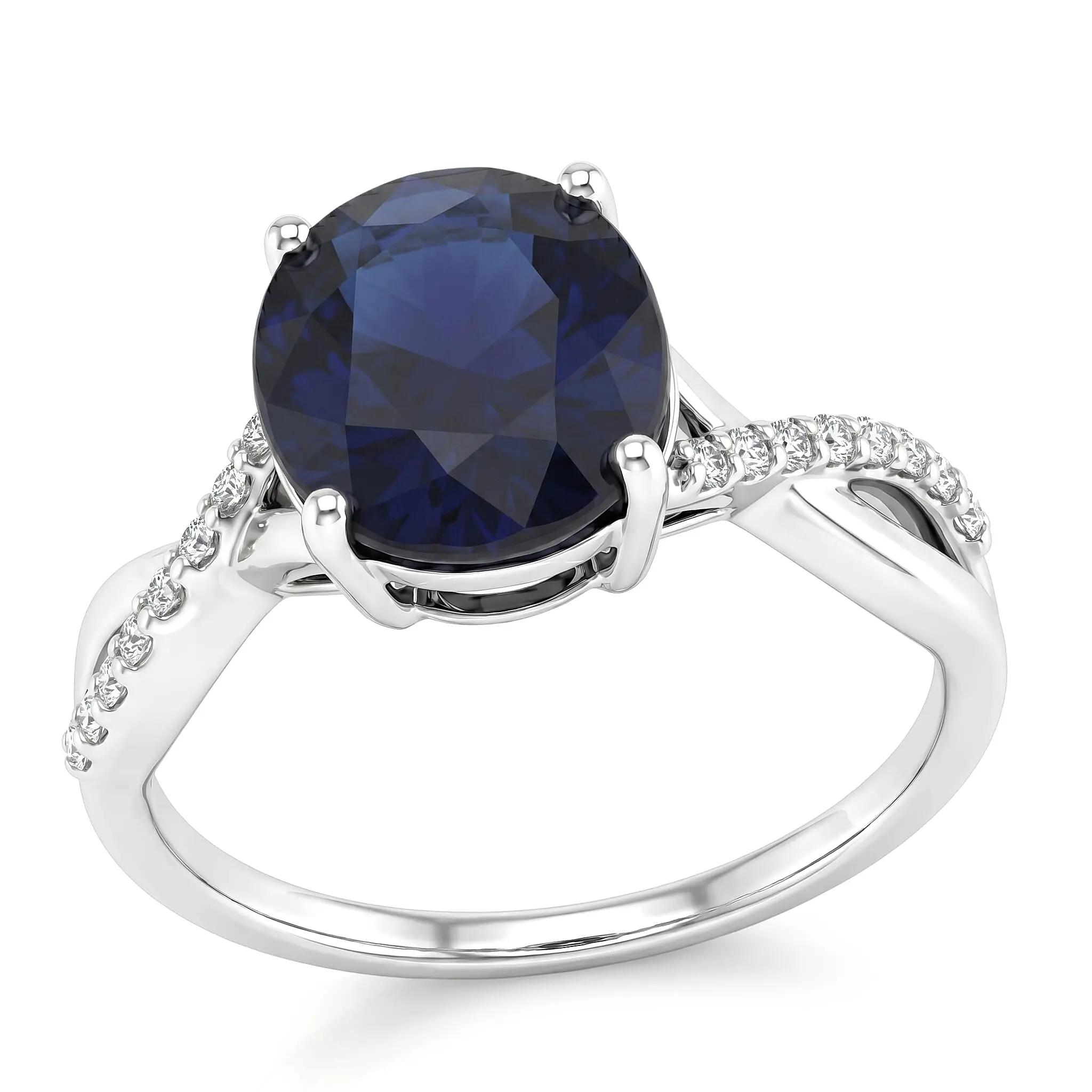 D'Joy Madagascar Blue Sapphire (DF), Moissanite Ring in Rhodium Over Sterling Silver (Size 10.0) 4.50 ctw