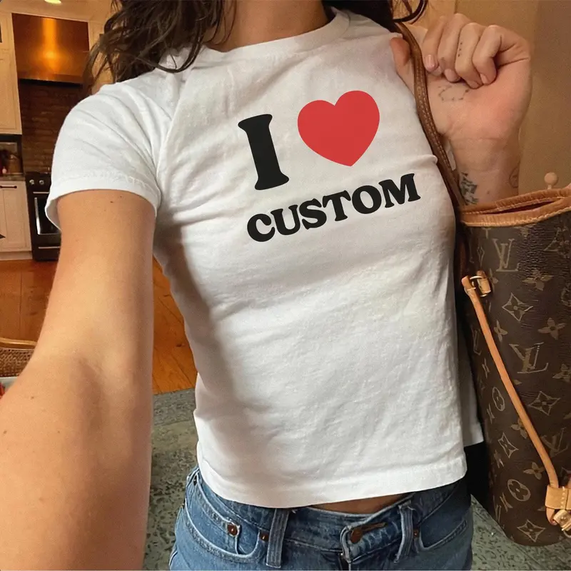 I Love Custom Baby Tee I Heart Custom Shirt Text Baby Tee Personalized Y2k T-shirt Custom 90s Tshirt Trendy Y2k Clothing