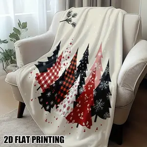 1Pc 1Pcs Retro Christmas Plaid Pines Blanket - Soft Flannel Bedspread Suitable For Bed, Sofa, Chair - Cozy Winter Bedspread, Year-Round Comforter, Bed