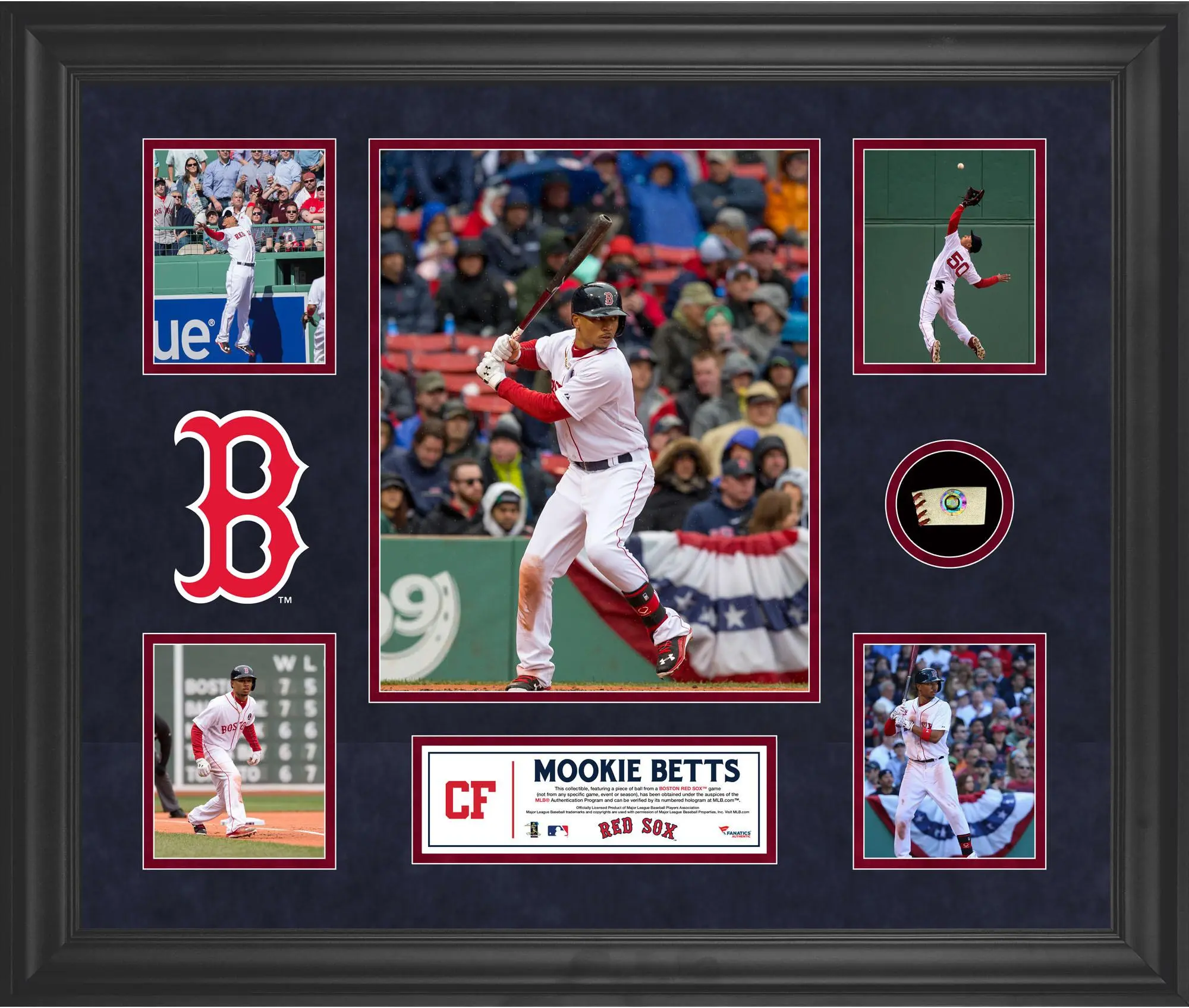 Mookie Betts Boston Red Sox Framed 5-Photo Collage with a Piece of Game-Used Baseball - MLB Memorabilia
