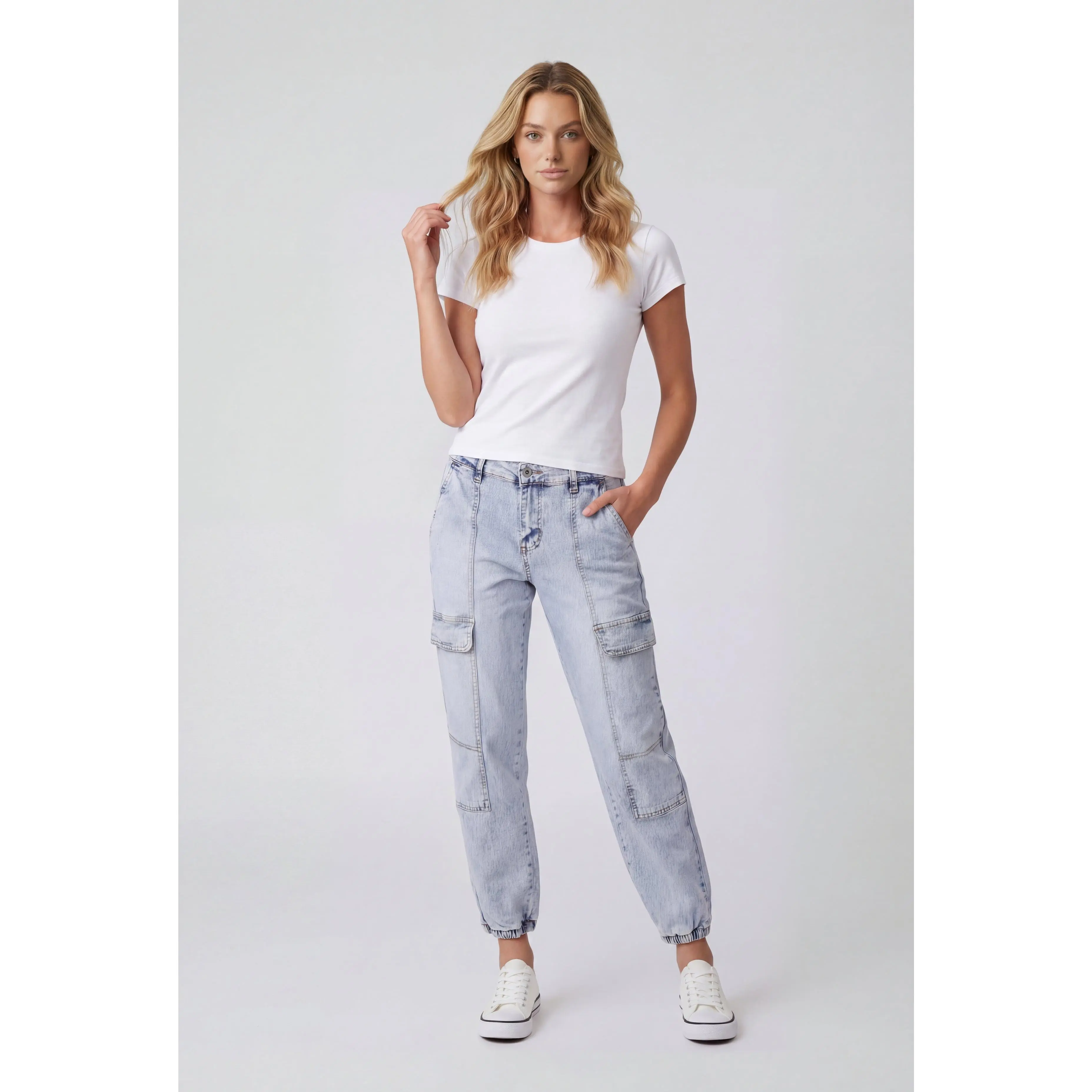 Acid Wash Denim Cargo Joggers