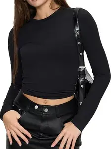 【Limited time deal】GetMeet Women's Long  Spandex Blend Long Sleeve - Slim Fit Basic Tee Top for Fall, Casual Layering T-Shirt Fashion Womenswear