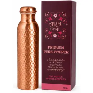 Copper Water Bottle - 34oz - Handcrafted Ayurvedic 100% Pure Copper Water Bottle for Drinking |Men & Women| Leak-Proof Lid BPA Free Non-Insulated & Eco Friendly with Premium Quality for Sport