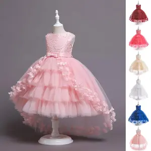 Pink Kids Clothes 5399 Beading Embroidered White Flower Girls Frock Ball Gown Pageant Children Elegant Princess Prom Host Formal Evening Party Cocktail Dress 3-12Y