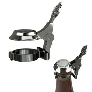 German Style Beer Stein Clip-On Lid for Bottles – Chrome Finish Metal Bottle Cap Cover – Keeps Bugs & Debris Out – Novelty Party Accessory & Gift for Beer Lovers – Fits Most Standard Bottles