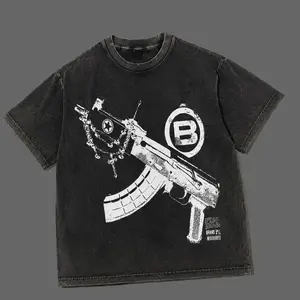 EMCGICC Men's Y2k 230 Pure Cotton Washed Short-Sleeve Crew Neck T-Shirt - Men's Top, Retro Fun Letter Print, Trendy Streetwear Hem Fabric, Summer Casual Streetwear