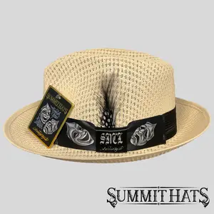 Original Smile Now Cry Later Cream - Freddy Negrete Straw Fedora Collection - Inspired by Tattoo Art