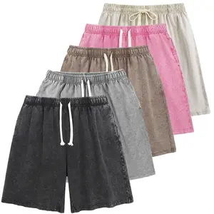 Unisex 1/3 Pack Athletic Sweat Shorts Acid Washed Cotton Elastic Waist Drawstring Gym Workout Jogger Pants with Pockets