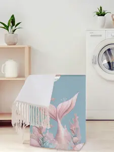 Mermaid Tail Pattern Open Storage Box, Foldable Laundry Basket with Handle, Home Bathroom Collapsible Dirty Clothes Bucket