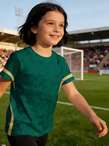 girl child jersey Green Hexagon Pattern With Gold Accents Breathable, light, and comfortable short sleeve T-shirt Versatile parent-child outfits, machine washable, suitable for going out, fashionable Comfortable training sports summer quick-dry