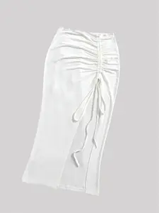 European and American elegant and versatile diagonal slit drawstring women's skirt