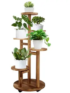 GEEBOBO 5-Tier Tall Wood Plant Stand – Corner Display Rack (Walnut)