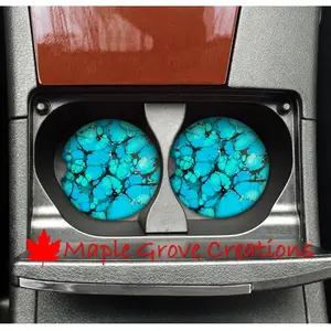 Aqua Stone Pattern Car Coasters - 2.56" Coasters - Car Coasters - Available in Sandstone, Hardboard or Rubber