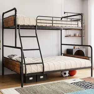 Vintage Brown Twin Over Full Metal Bunk Bed - Industrial Bed Frame, Safety Rails, Ladder, Heavy-Duty, Tool-Free Setup, Space-Saver Design, No Box Spring Needed, for School Bedrooms