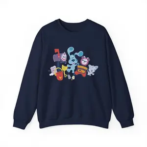 BLUE_CLUES FRIEND PARTY Adult Crewneck T-Shirt Sweatshirt Cotton Collar Fabric Unisex Man Woman Casual Menswear Top