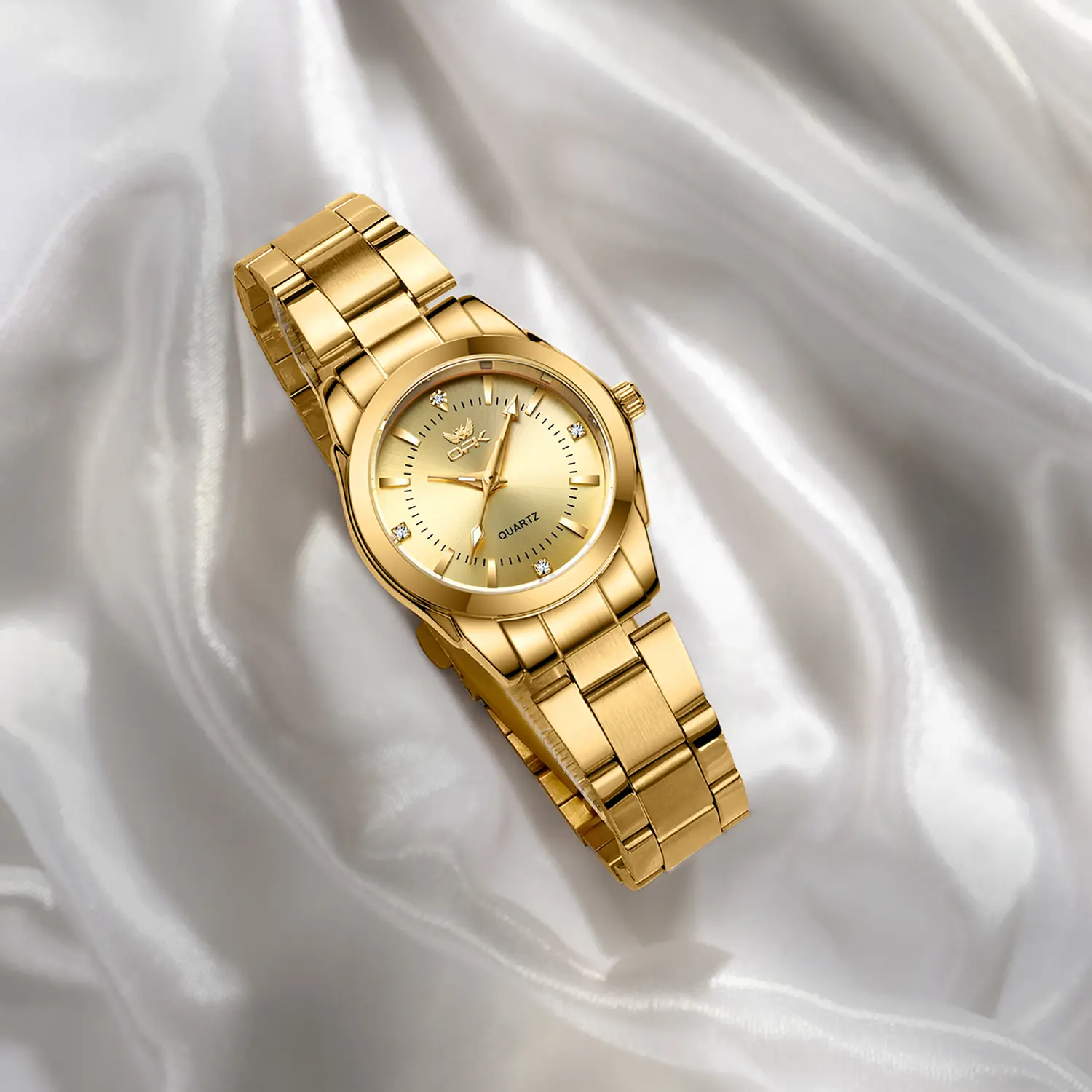 OPK L6002 Fashion Luxury Women’s All Gold Quartz Wrist Watch Stainless Steel Metal Strap Round Dial Sparkle Diamond Rhinestone Hour Mark Luminous Hand 30M Water Resistant Minimal Elegant Dress Watch Holiday Birthday Gift Box for Young Adult Ladies Her