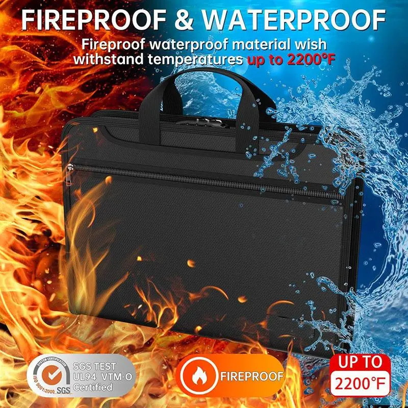 Fireproof Accordion File Organizer - 13-Expand Pockets, A4 Size, Zippered Top, Handle & Label Stickers, Portable Document Storage for Outdoor Sports Accessory Use