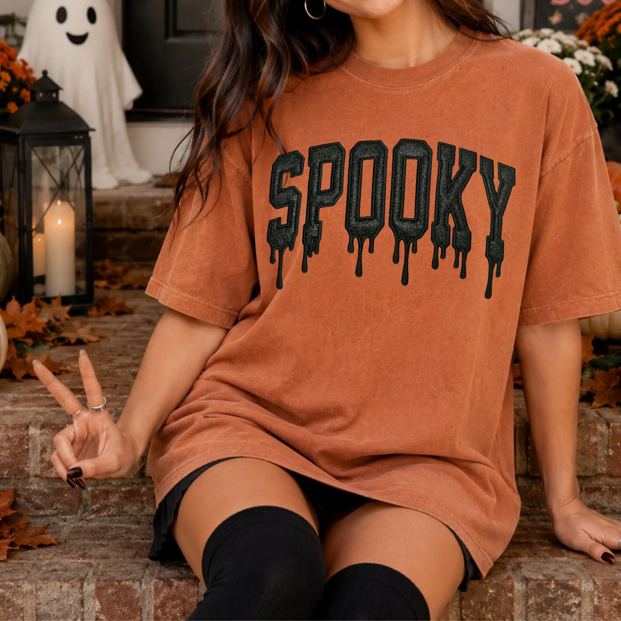 Embroidered SPOOKY drippy Comfort Colors t-shirt