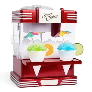 Snow Cone Shaved Ice Machine - Retro Table-top Slushie Makes 20 Icy Includes 2 Reusable Plastic Cups & Scoop Red