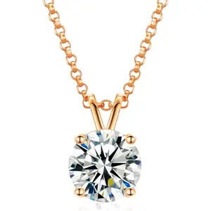 Moissanite Necklace 2-12 Carats 18K Gold Vermeil 925 Sterling Silver Necklace 3-15MM Solitaire D Color VVS1 Round Lab Created Moissanite Pendant Dainty Gold Necklaces for Women Jewelry Gifts