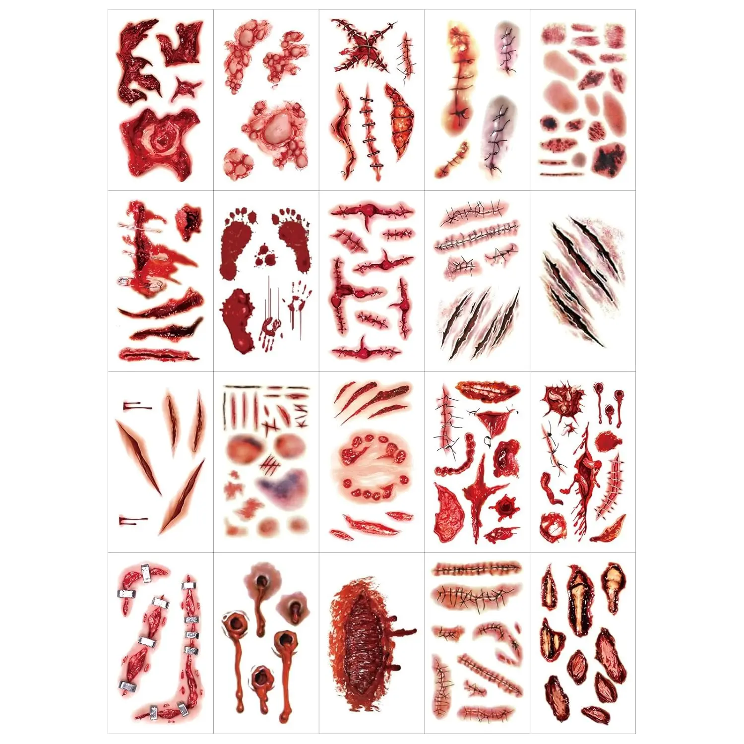 Halloween Scar Face Temporary Tattoos | Realistic Wound Stitch Bruise SFX Stickers for Cosplay