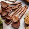 10pcs/set Natural Wood Kitchenware Utensils Set, Wooden Spoon Set, Wooden Cooking Tools, Kitchen Utensils Set, Durable Utensils, with Ergonomic Handles, Heat-Resistant Spoons, Pans and Spatulas, Ideal for Induction Cookers