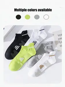 4 Pairs Men's Athletic Ankle Socks, Polyester Breathable Sports Socks, Moisture Wicking Anti-Pilling Non-Fade Low Cut Socks, Ideal for Running, Gym, Cycling, Multi-Color Black Green Grey White, Unisex Workout Socks for Daily Training