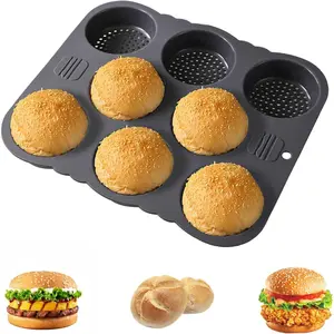 Hamburger Bun Pan 8 Cavity, Non-Stick Silicone Bread Loaf Pan, Perforated Hamburger Bun Mold Bread Pans for Homemade Bread Buns, Dishwasher Microwave Oven Safe