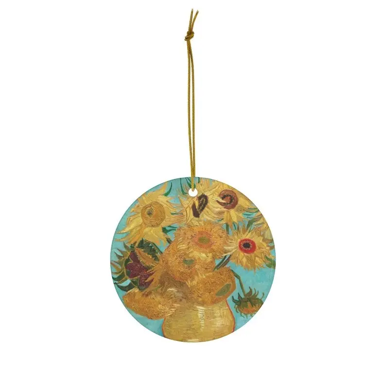 Van Gogh Sunflower Floral Ceramic Christmas Ornament - Circle/Star/Heart/Oval Shapes