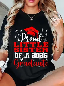 100% Cotton Super Proud Little Sister of 2026 Graduate Graduation Family T-Shirt