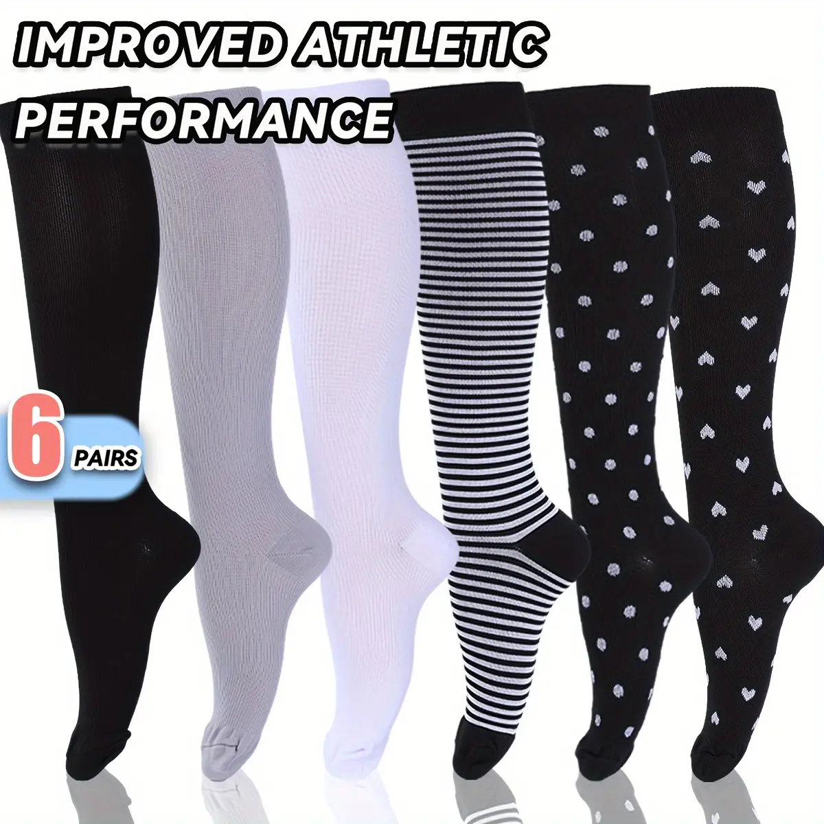 6 Pairs 15-20mmHg Copper Compression Socks For Women And Men - Graduated Compression For Improved Circulation And Reduced Swelling Menswear Black-