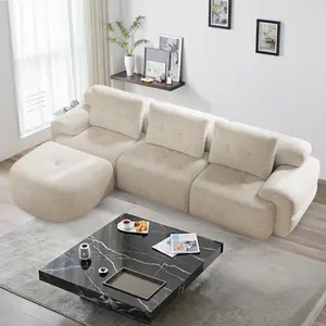 [Summervibes] 112'' L-Shaped Modular Boneless Sectional Sofa, Full-Foam Structure, Woven Fabric Upholstery & Compression Pack, Oversized Modern Living Room Couch, Long-Lasting Comfort. Ideal Cozy Home Furniture for Family, Couples & Parents