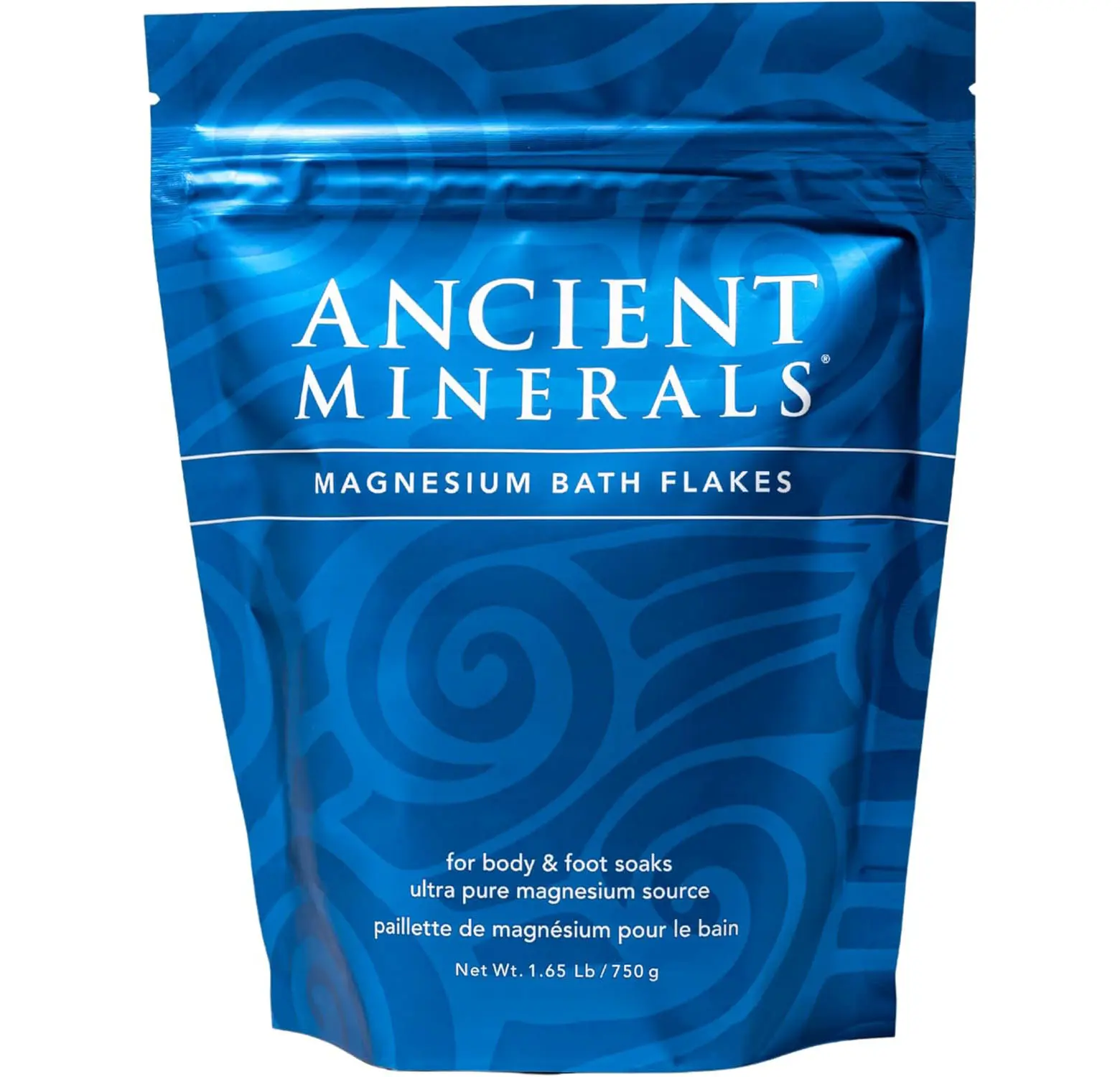 Ancient Minerals Magnesium Bath Flakes, Epsom Salt Alternative, 1.65lb | Pure Zechstein magnesium chloride flakes for soaking & whole-body replenishment. 1.65 lb resealable bag.