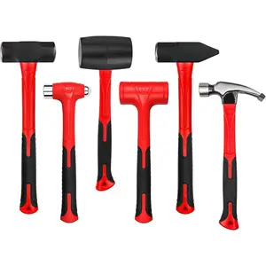 6- Hammer Set, Fiberglass Handle & Mallet Set, With Shock Reduction Grip, Metal Working | Garage Home Kit | Mechanic Tools | Sledge Hammer | blacksmith Hammer | Ball Peen Hammers | Hand Tools