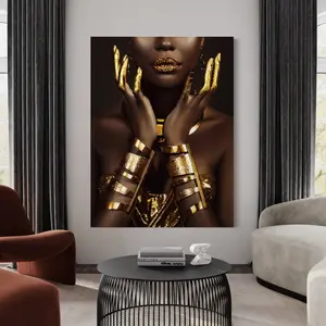 African Women Lips Gold Drip Poster,  Black And Gold Art Contemporary Modern Luxury House Warming Gifts